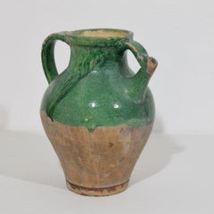 Antique French Terracotta Water Jug / Cruche, Green Glaze, Circa 1850-1900