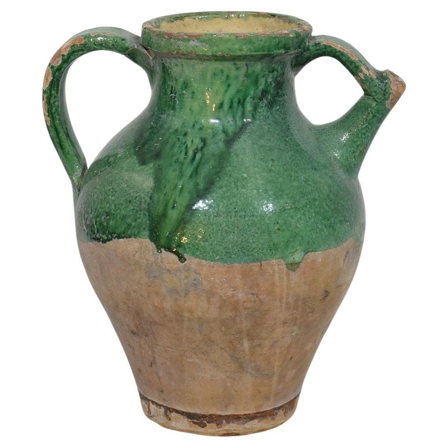 Antique French Terracotta Water Jug / Cruche, Green Glaze, Circa 1850-1900
