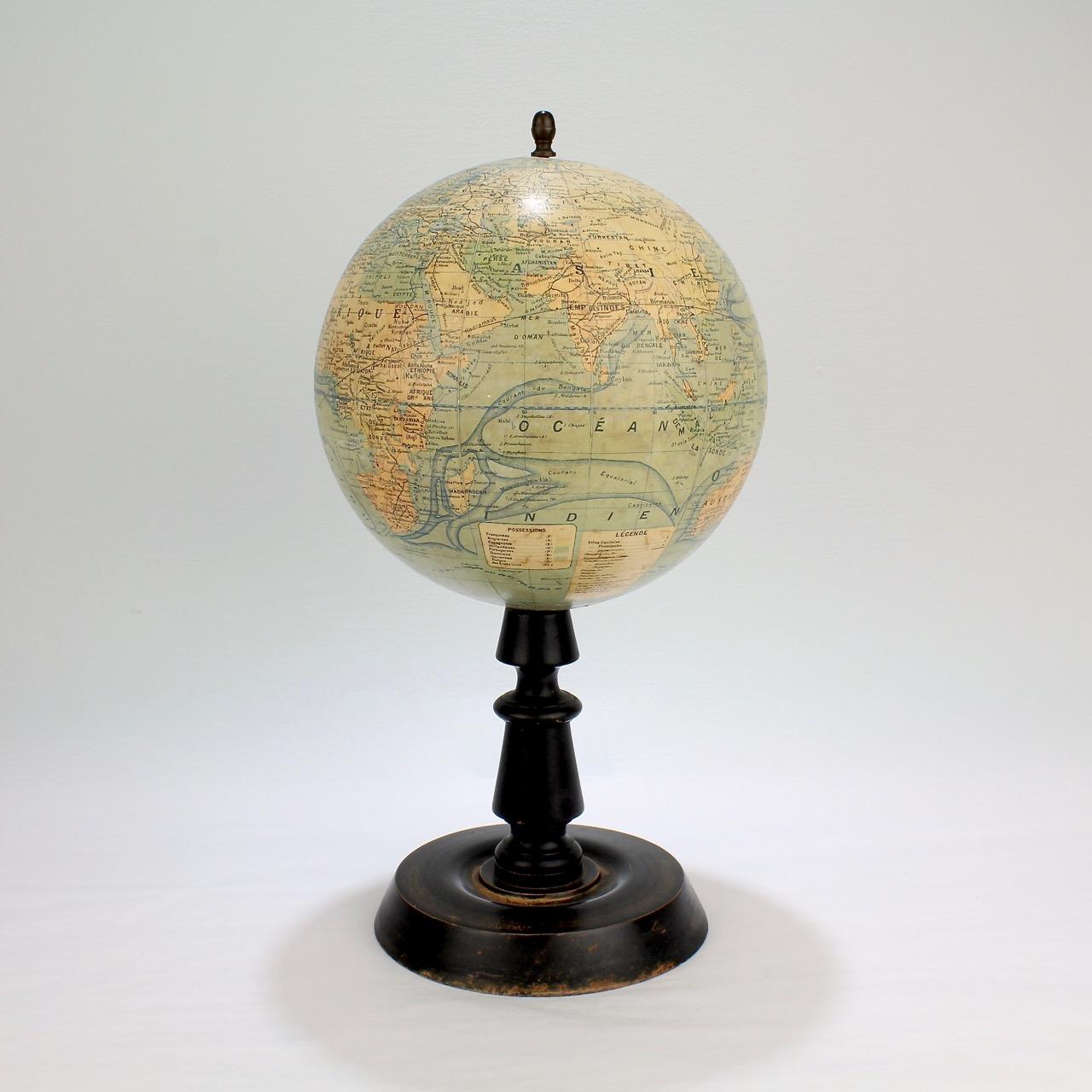 Antique French Terrestrial Globe on Wooden Stand by J. Forest of Paris In Good Condition In Philadelphia, PA