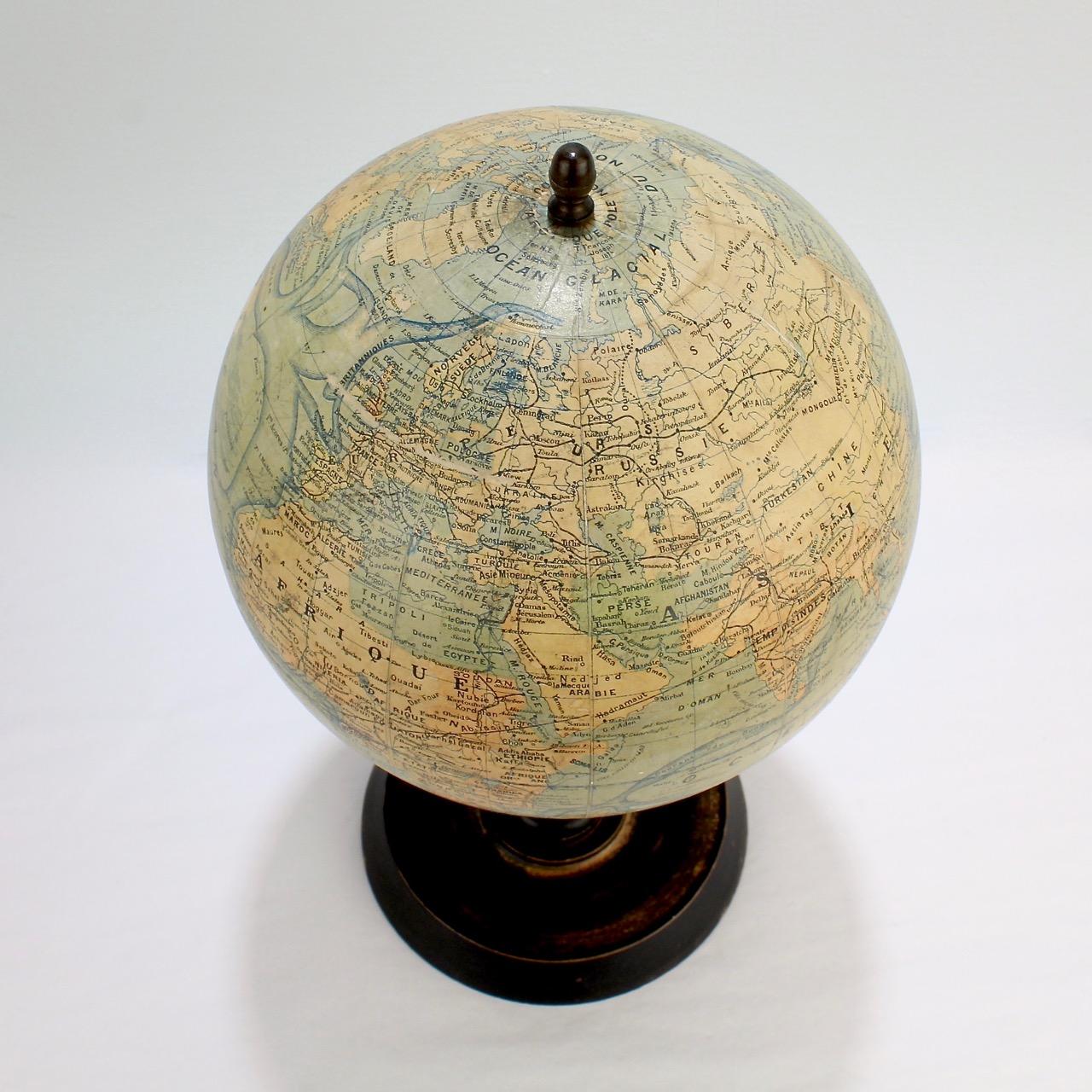 Antique French Terrestrial Globe on Wooden Stand by J. Forest of Paris 4
