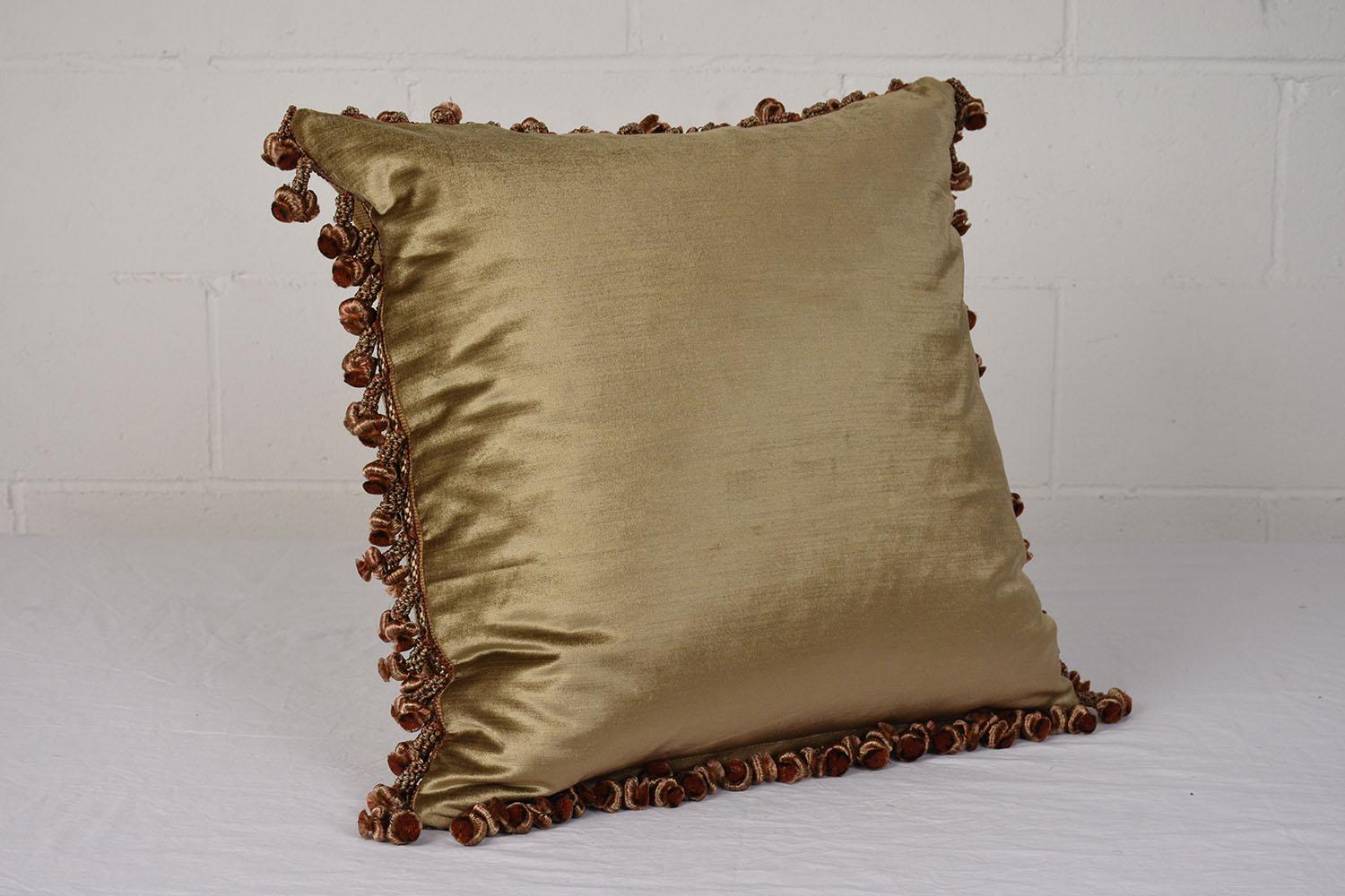 American Antique French Textile Pillows with Floral Pattern & Silk Tassels For Sale