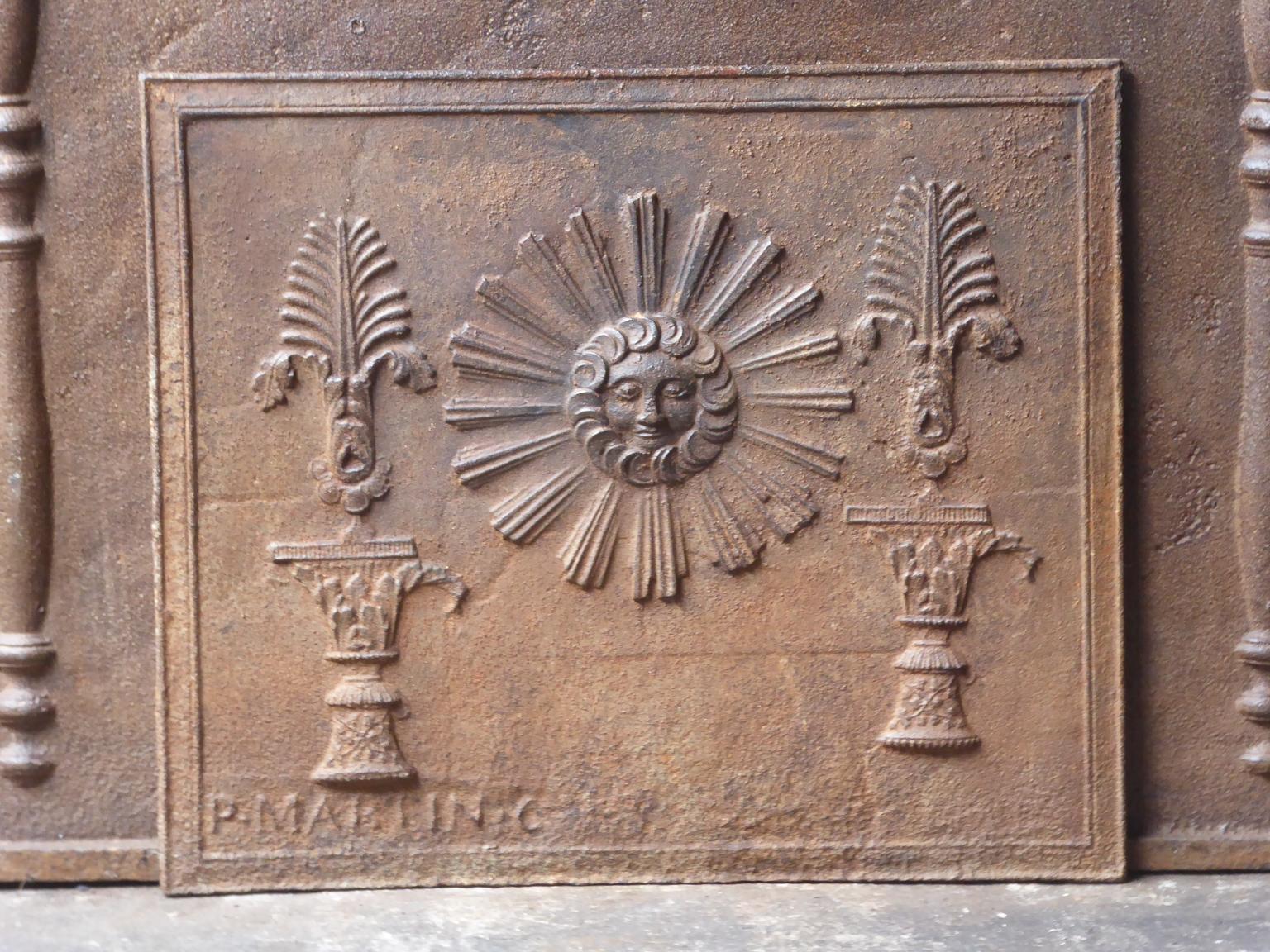 Empire Antique French 'The Sun' Fireback, 19th Century