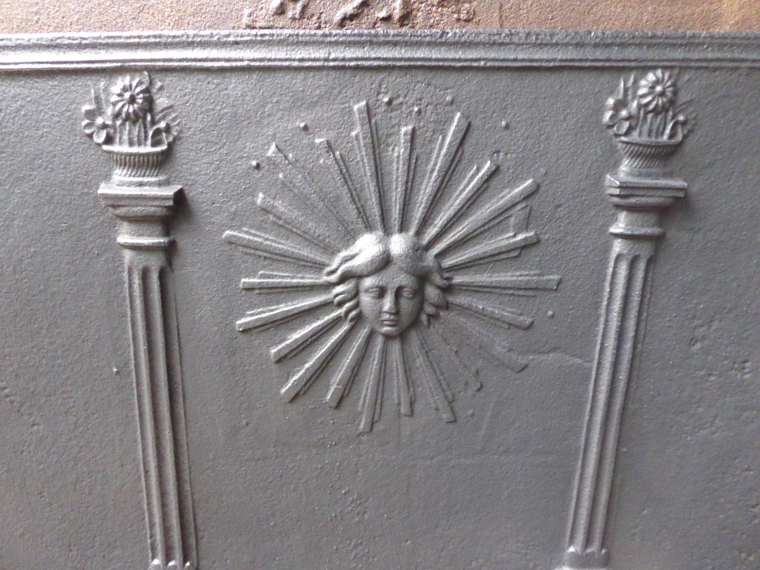 Cast Antique French 'The Sun' Fireback, 19th Century