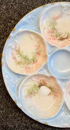 Antique French Theo Haviland Limoges Sky Blue Porcelain Oyster Plate, Circa 1900