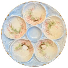 Antique French Theo Haviland Limoges Sky Blue Porcelain Oyster Plate, Circa 1900