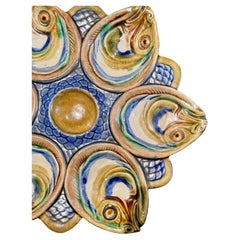 Antique French "Thomas Sargent" Palissy Ware Majolica Fish-Head Oyster Plate.