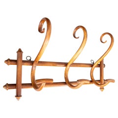 Antique French Thonet Style Elm Bentwood Coat & Hat Rack