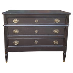 Antique French Three-Drawer Commode in Matte Black Painted Finish
