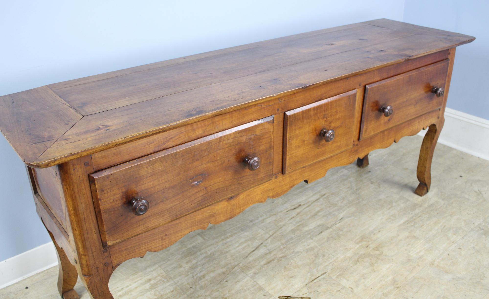 Antique French Three Drawers Cherry Server In Good Condition In Port Chester, NY