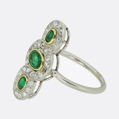 Antique French Three-Stone Emerald and Diamond Ring