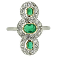 Antique French Three-Stone Emerald and Diamond Ring