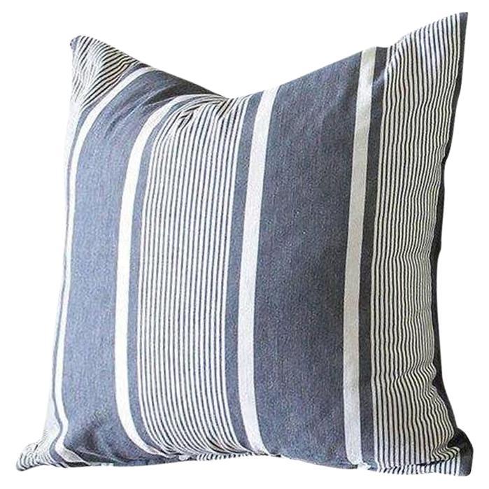 Antique French Ticking Accent Pillows in Coal For Sale