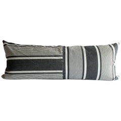 Antique French Ticking Stripe Lumbar Pillow Faded Black and White