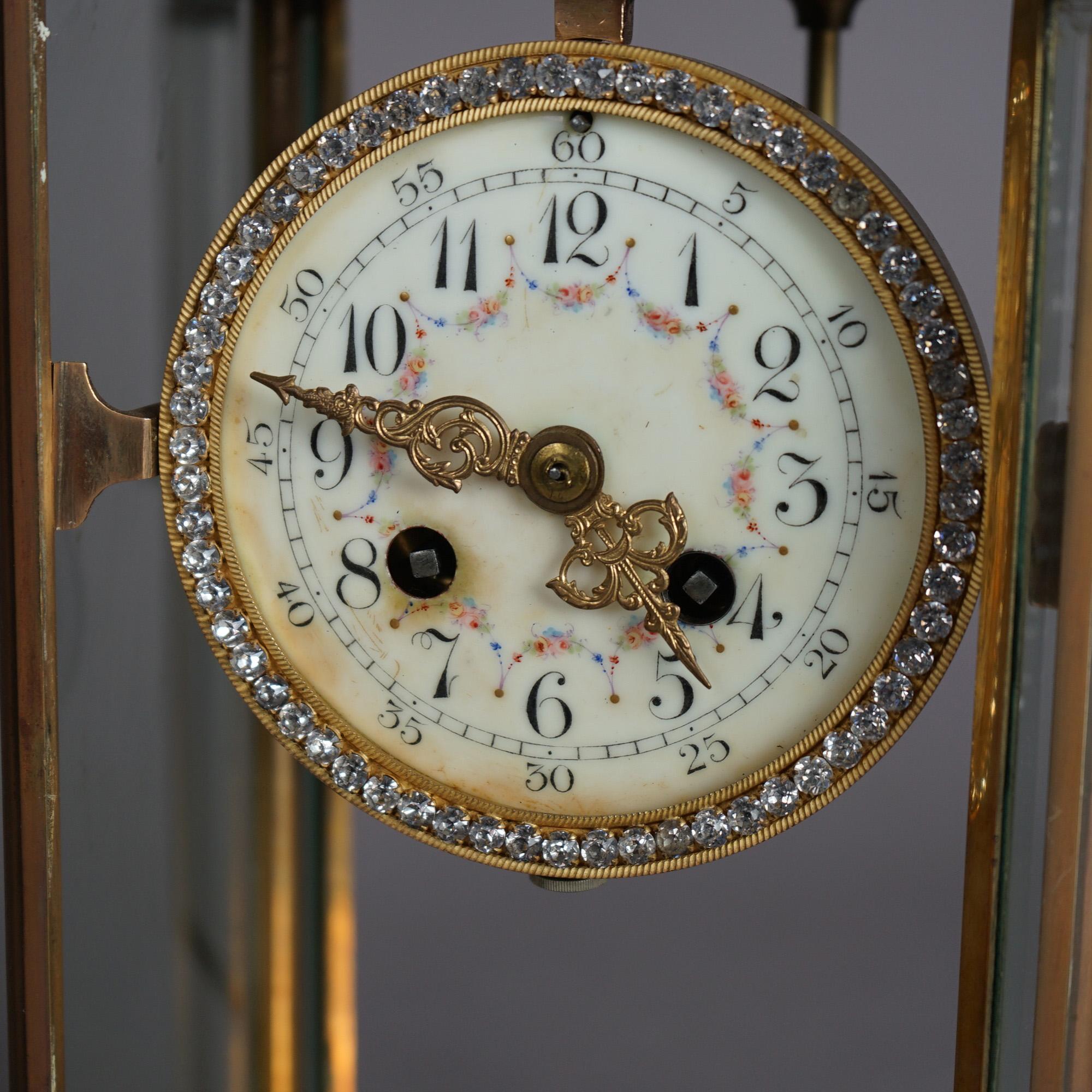 19th Century Antique French Tiffany & Co. School Crystal & Jeweled Regulator Clock 19th C