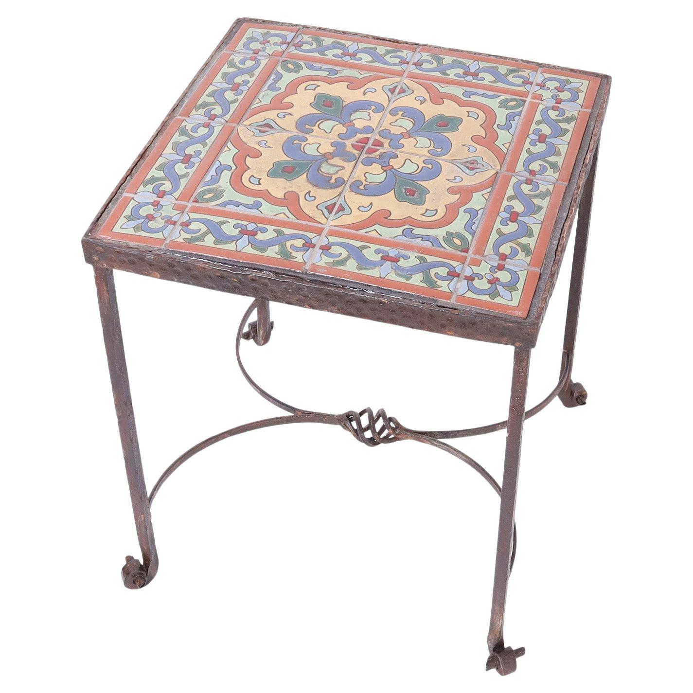 Antique French Tile Top Iron Stand or Table For Sale