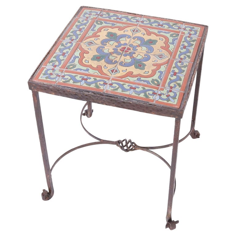 Antique French Tile Top Iron Stand or Table For Sale at 1stDibs