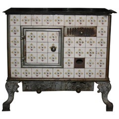 Antique French Tiled Stove, Cast-Iron, circa 1890