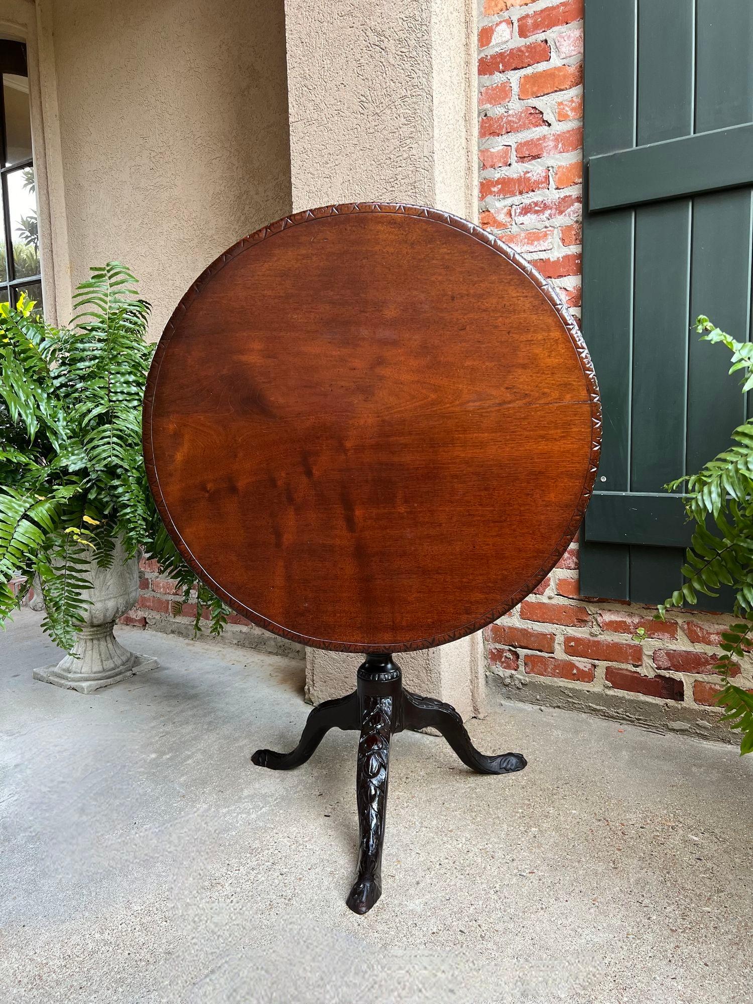 Antique English Tilt-Top Round Table Carved Mahogany Game Mahjong Wine c1890 For Sale 6