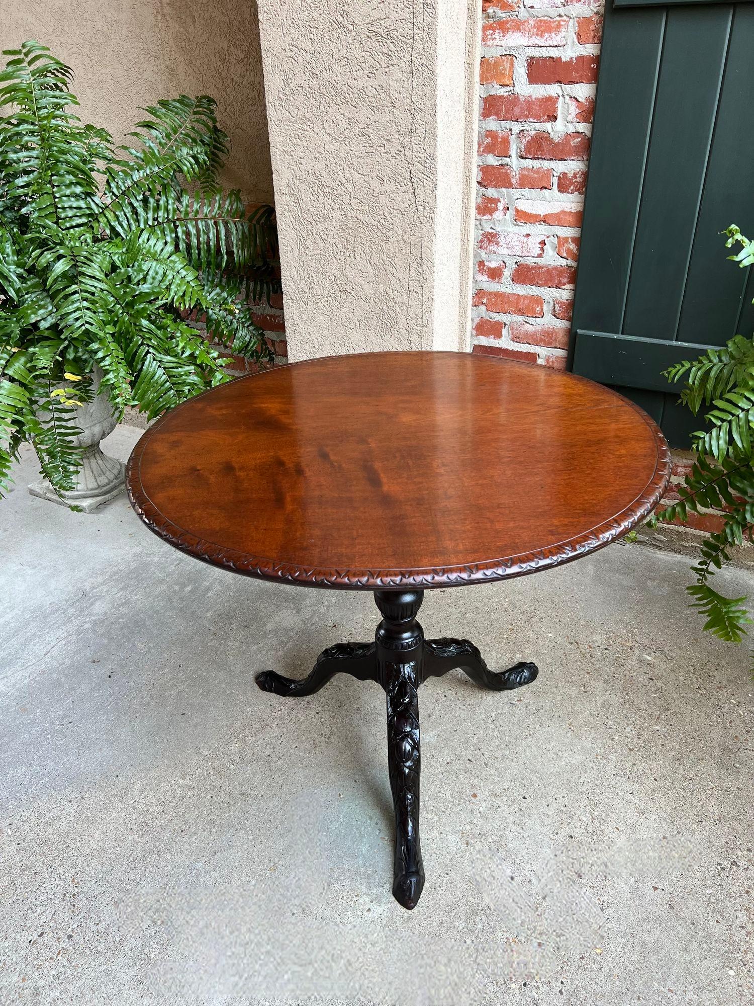 Antique English Tilt-Top Round Table Carved Mahogany Game Mahjong Wine c1890 For Sale 7