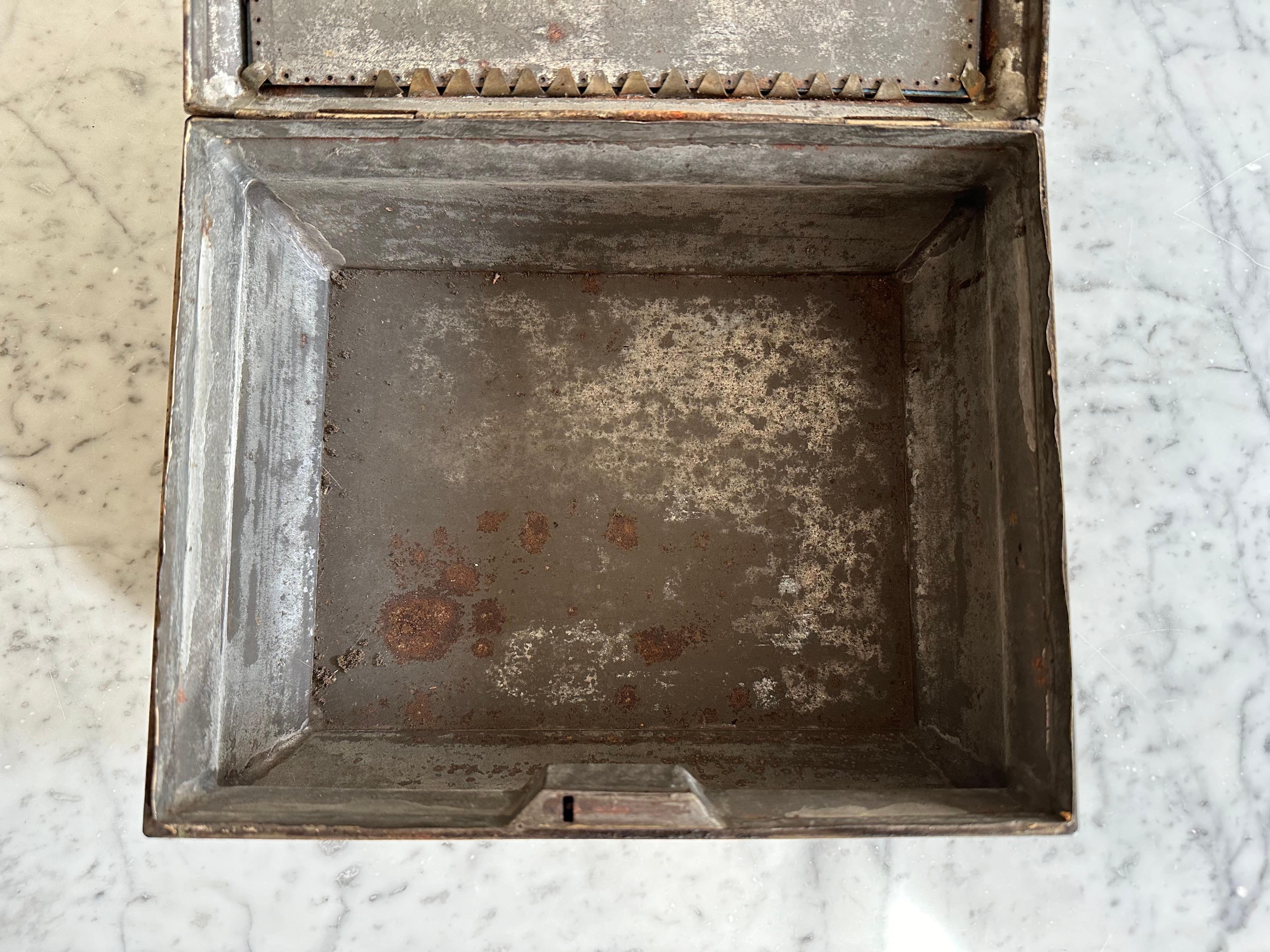 Antique French Tin Box, 1890 - Forma de cofre con medallón de acuarela en venta 5