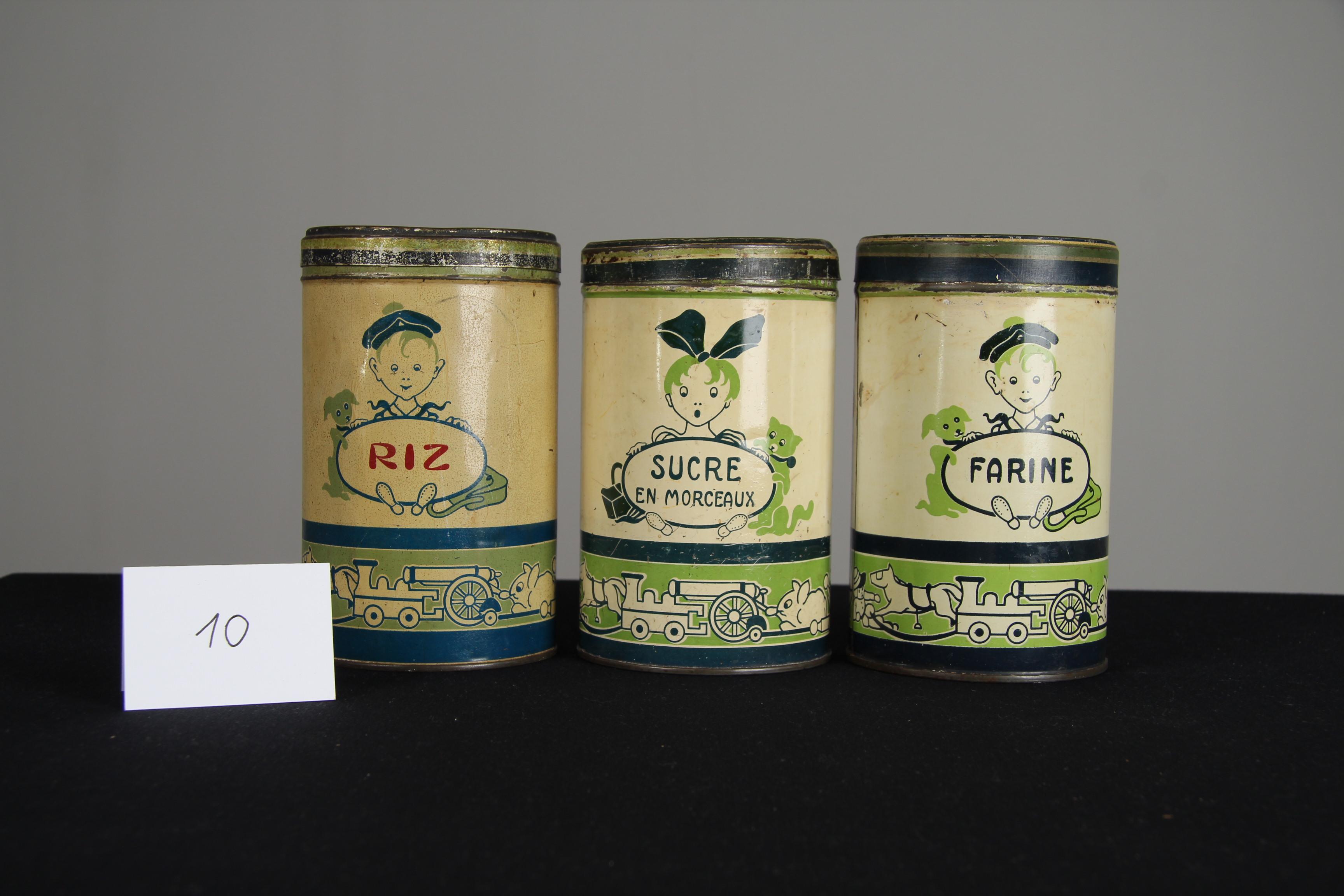 Antique French Tin Cans, Cookie Tins, Art Deco, Juego de 3, Años 20 Años 30, Francia Estaño en venta
