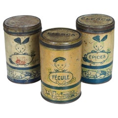Antique French Tin Cans, Cookie Tins, Art Deco, Set of 3, 1920s 1930s, France
