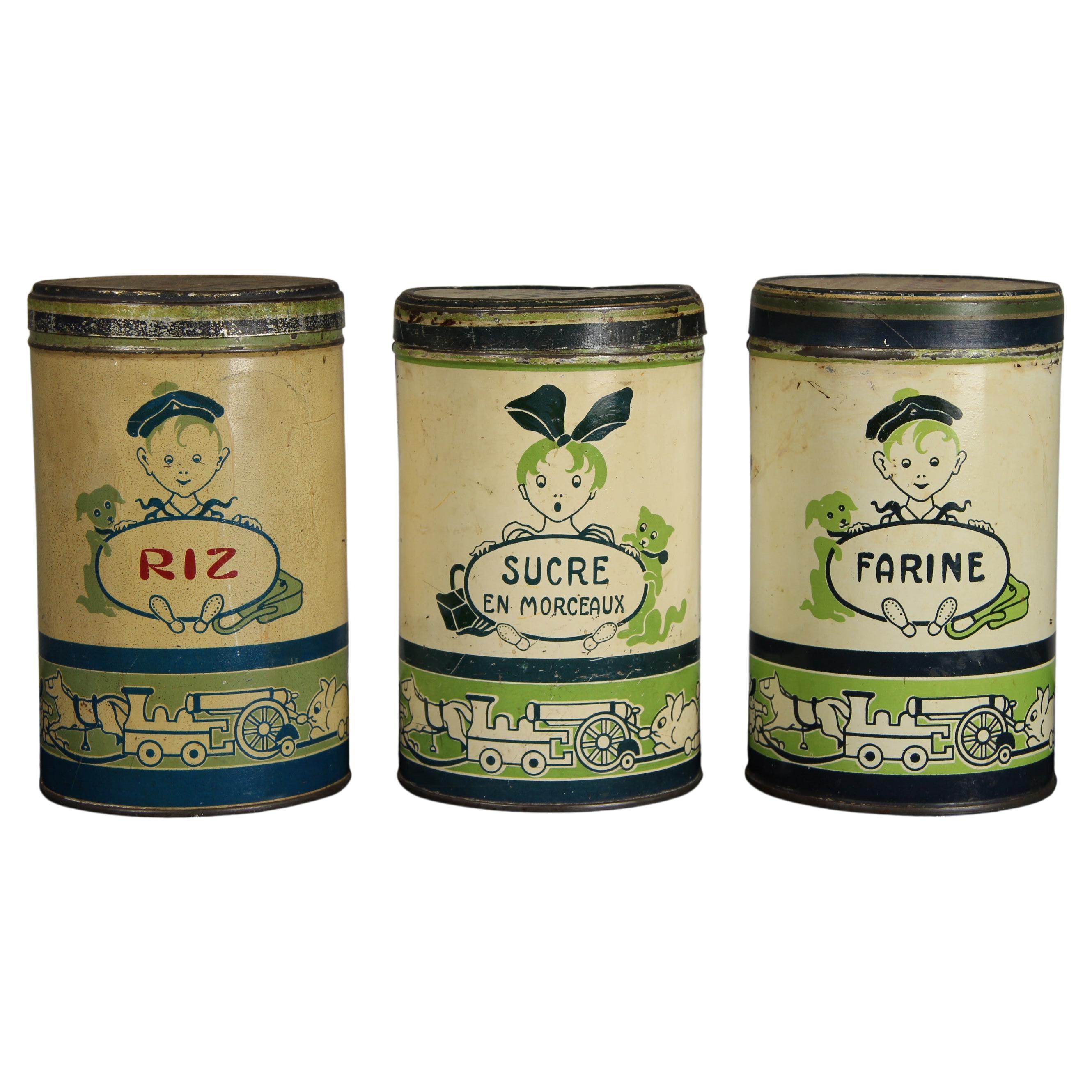 Antique French Tin Cans, Cookie Tins, Art Deco, Juego de 3, Años 20 Años 30, Francia