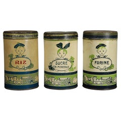 Antique French Tin Cans, Cookie Tins, Art Deco, Juego de 3, Años 20 Años 30, Francia
