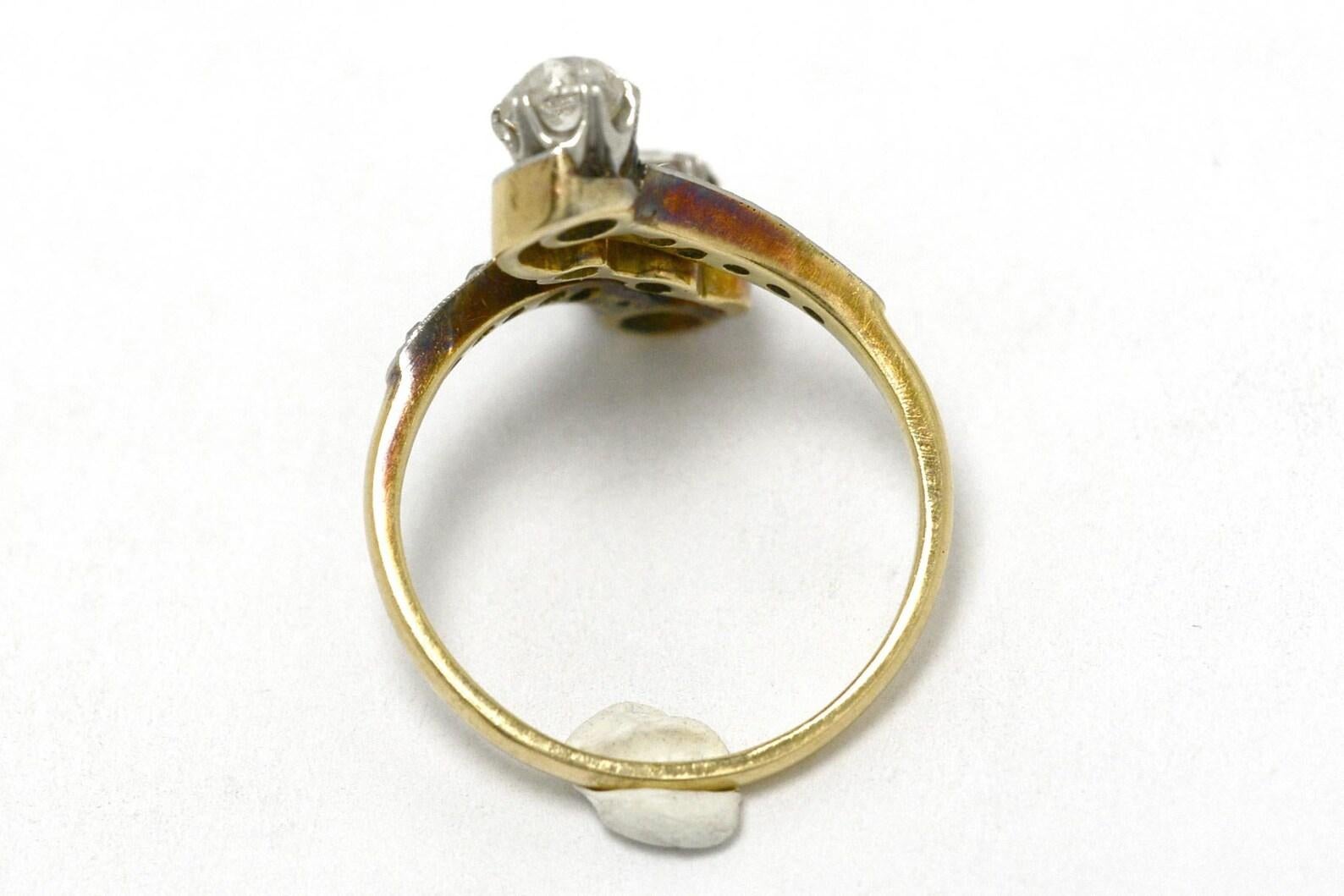 Women's Antique French Toi Et Moi Edwardian Diamond Engagement Ring 2 Tone Platinum Gold