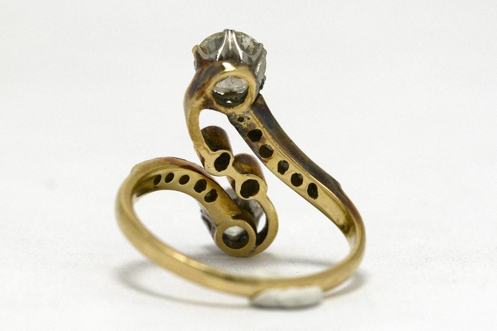 Antique French Toi Et Moi Edwardian Diamond Engagement Ring 2 Tone Platinum Gold 1