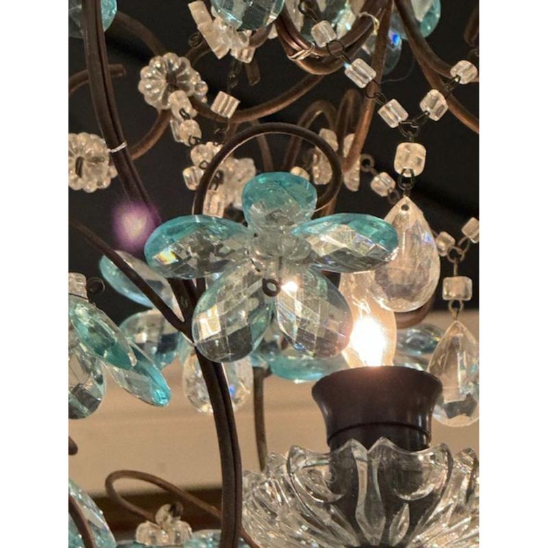 20th Century Antique French Tole and Blue Crystal Flower Pendant For Sale