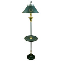 Antique French Tole and Brass Floor Lamp with Floating Table, 1930
s