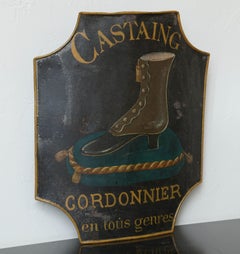 19th Century Antique French Tole Cobbler Sign, Hand-Painted Metal