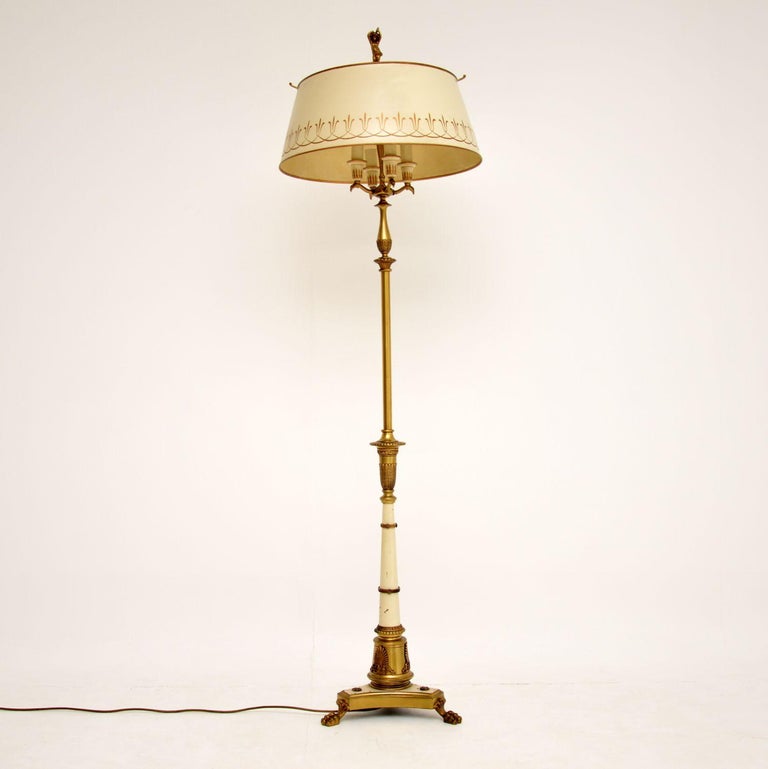 Antique French Neoclassical Tole Floor Lamp and Original Tole