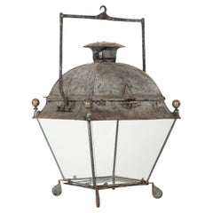 Antique French Tole Glass Paneled Barn Lantern Antique French Tole Glass Paneled Barn Lantern