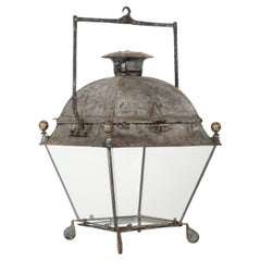 Antique French Tole Glass Paneled Barn Lantern
