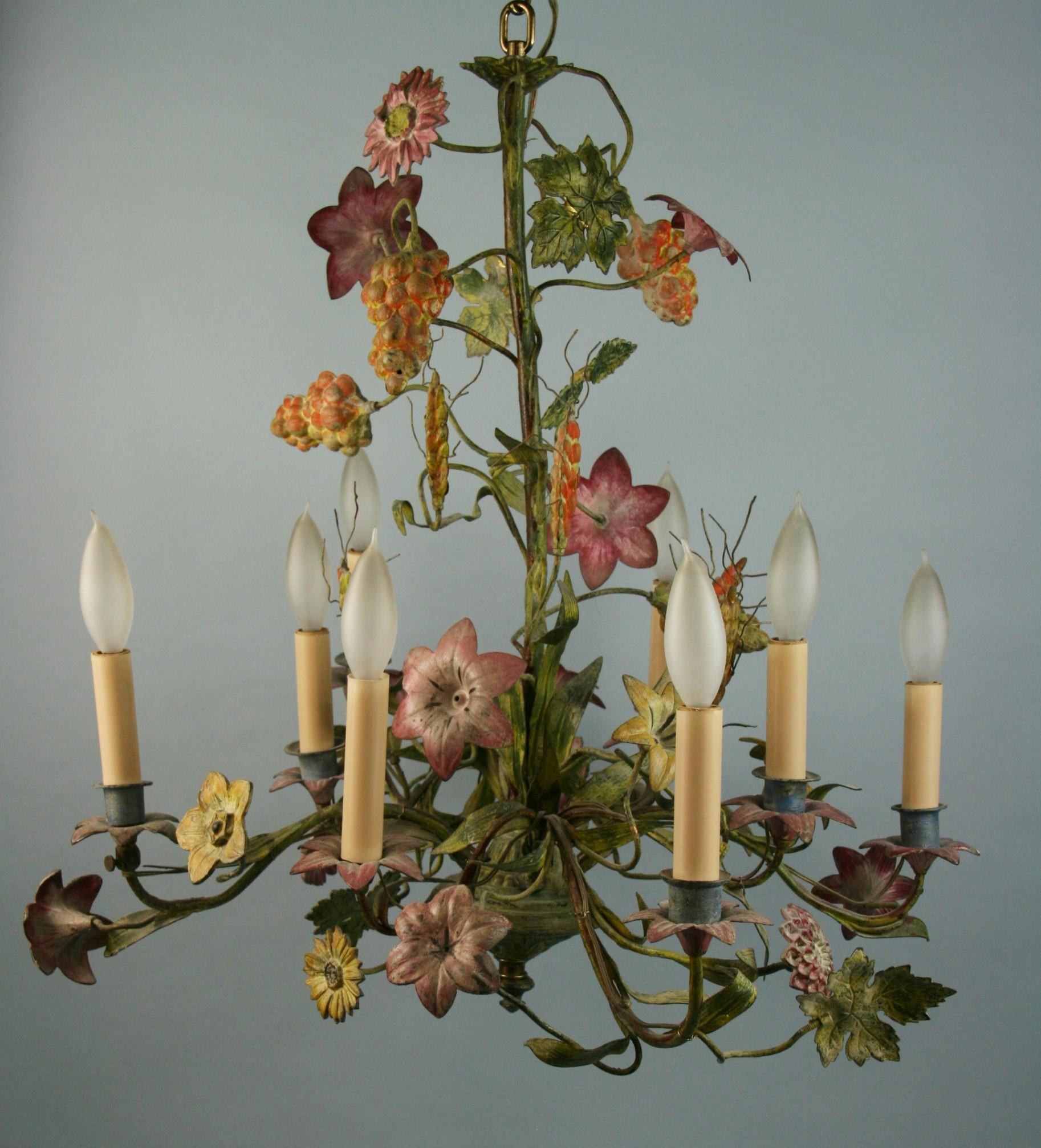 3-515 French hand made and painted 8 light chandelier
Takes 8 candelabra based 40 watt bulbs.
