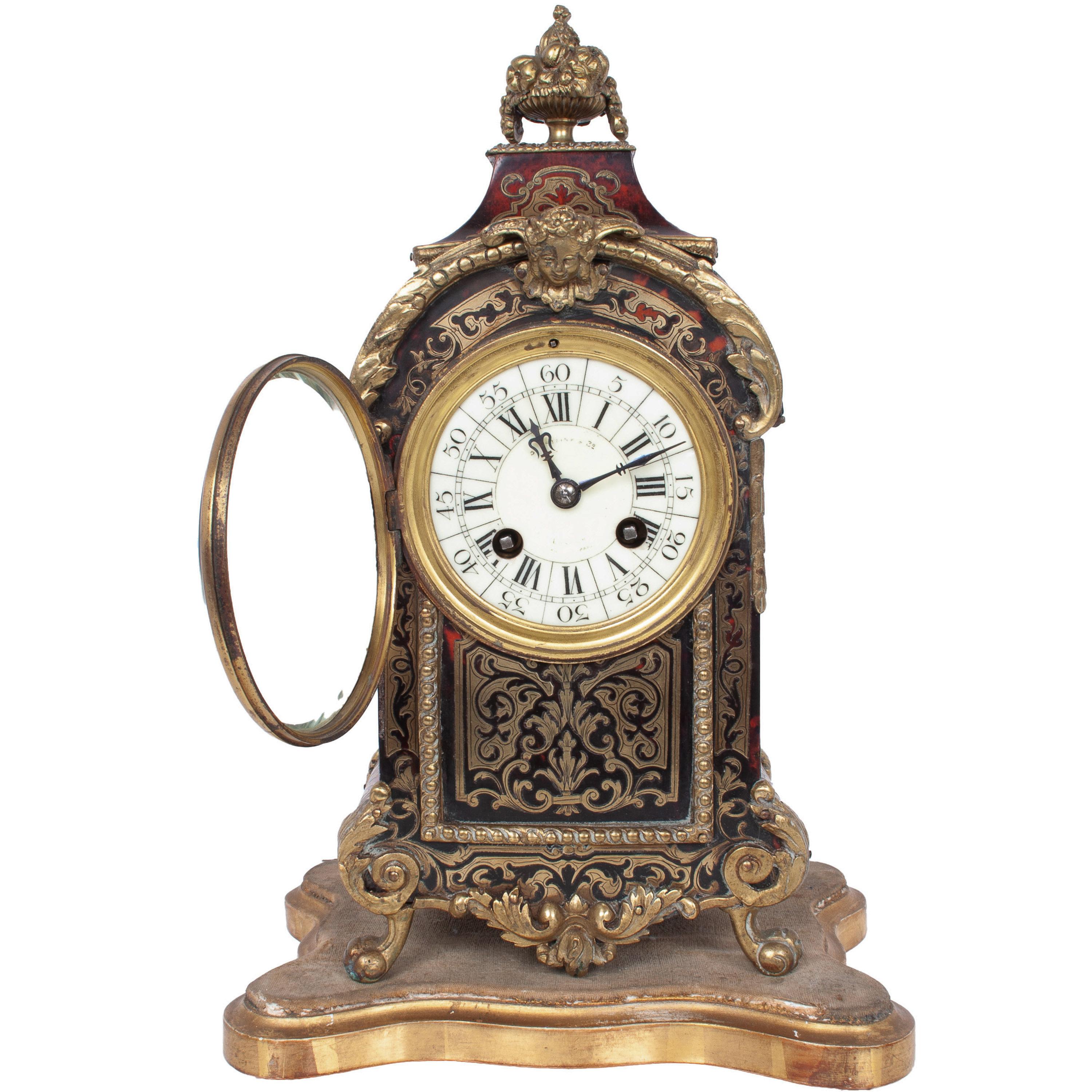 Antique French Tortoiseshell & Brass Inlaid Boulle Ormolu 8 Day Clock Paris 1880 For Sale 4