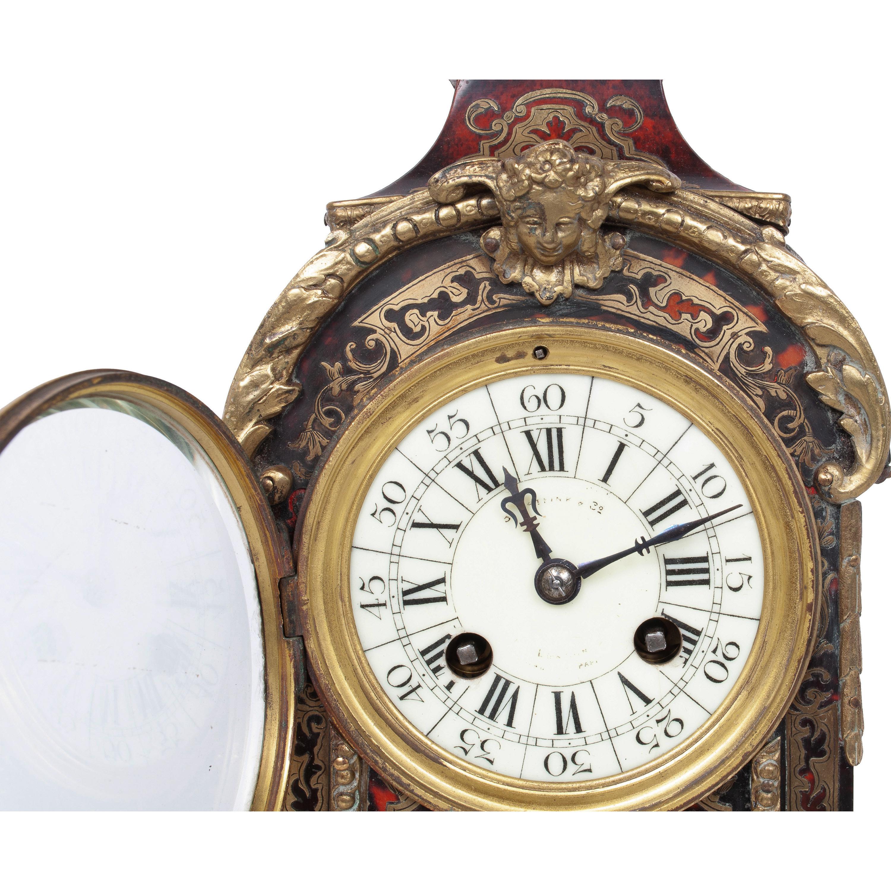Antique French Tortoiseshell & Brass Inlaid Boulle Ormolu 8 Day Clock Paris 1880 For Sale 5