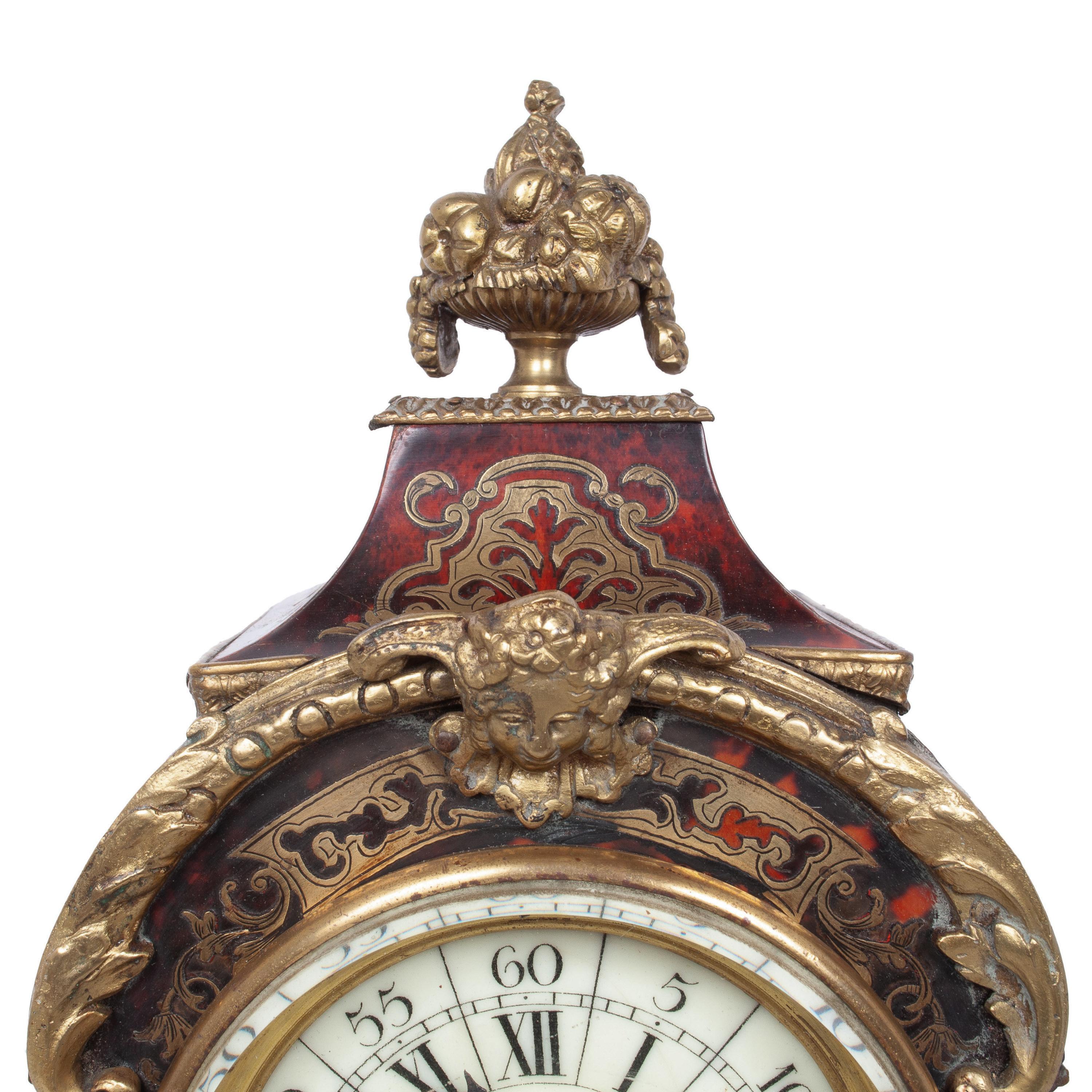 Antique French Tortoiseshell & Brass Inlaid Boulle Ormolu 8 Day Clock Paris 1880 For Sale 6