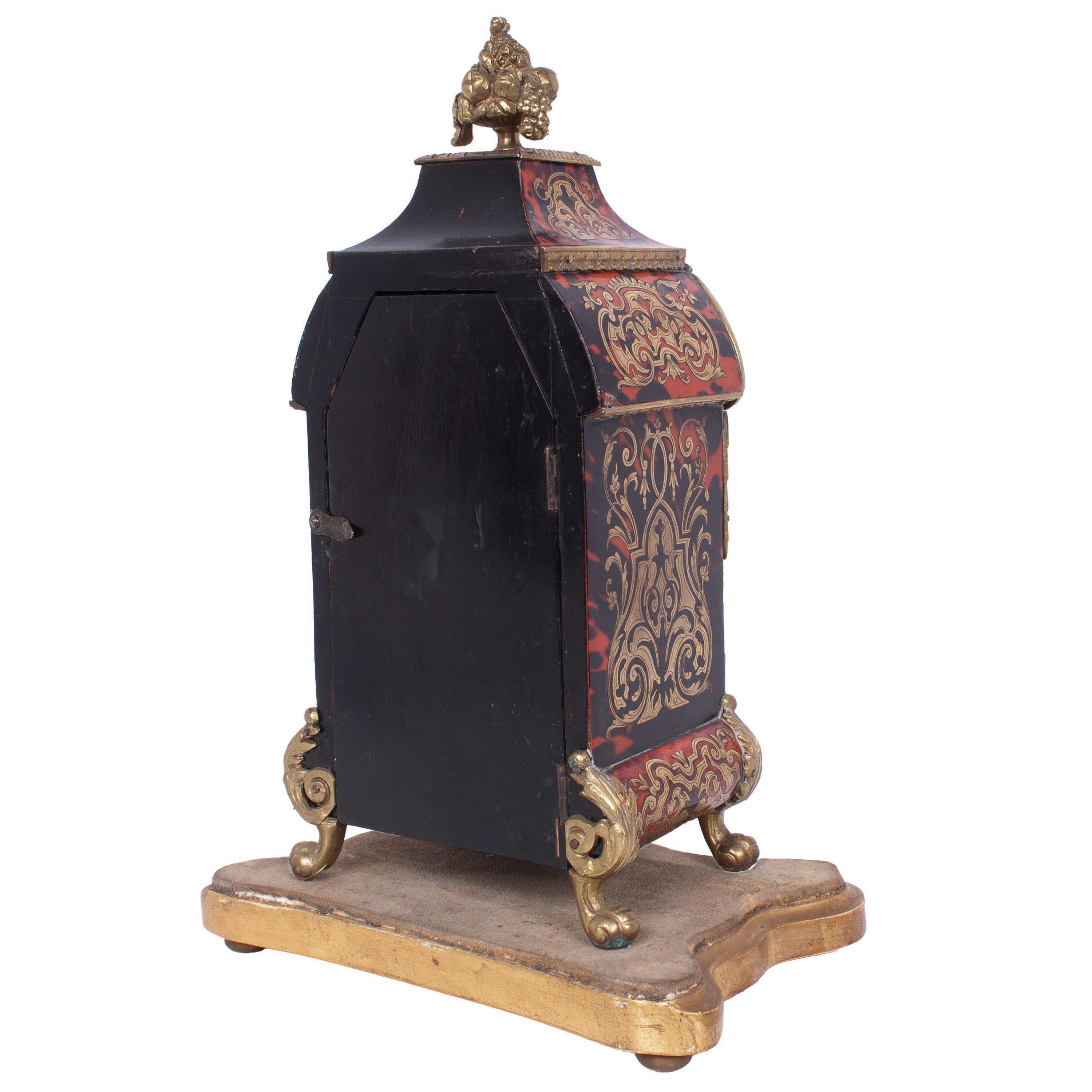 Antique French Tortoiseshell & Brass Inlaid Boulle Ormolu 8 Day Clock Paris 1880 For Sale 7