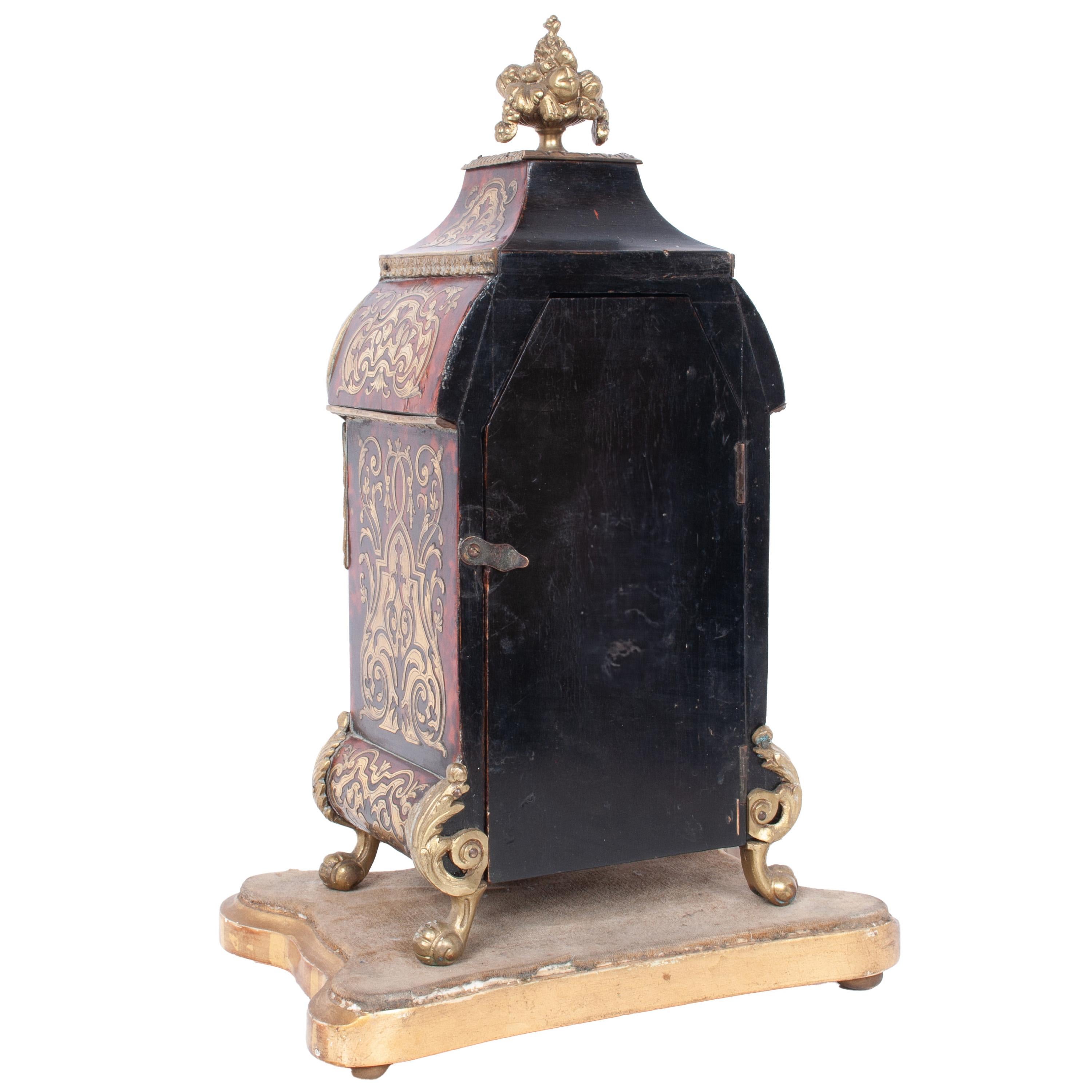 Antique French Tortoiseshell & Brass Inlaid Boulle Ormolu 8 Day Clock Paris 1880 For Sale 8