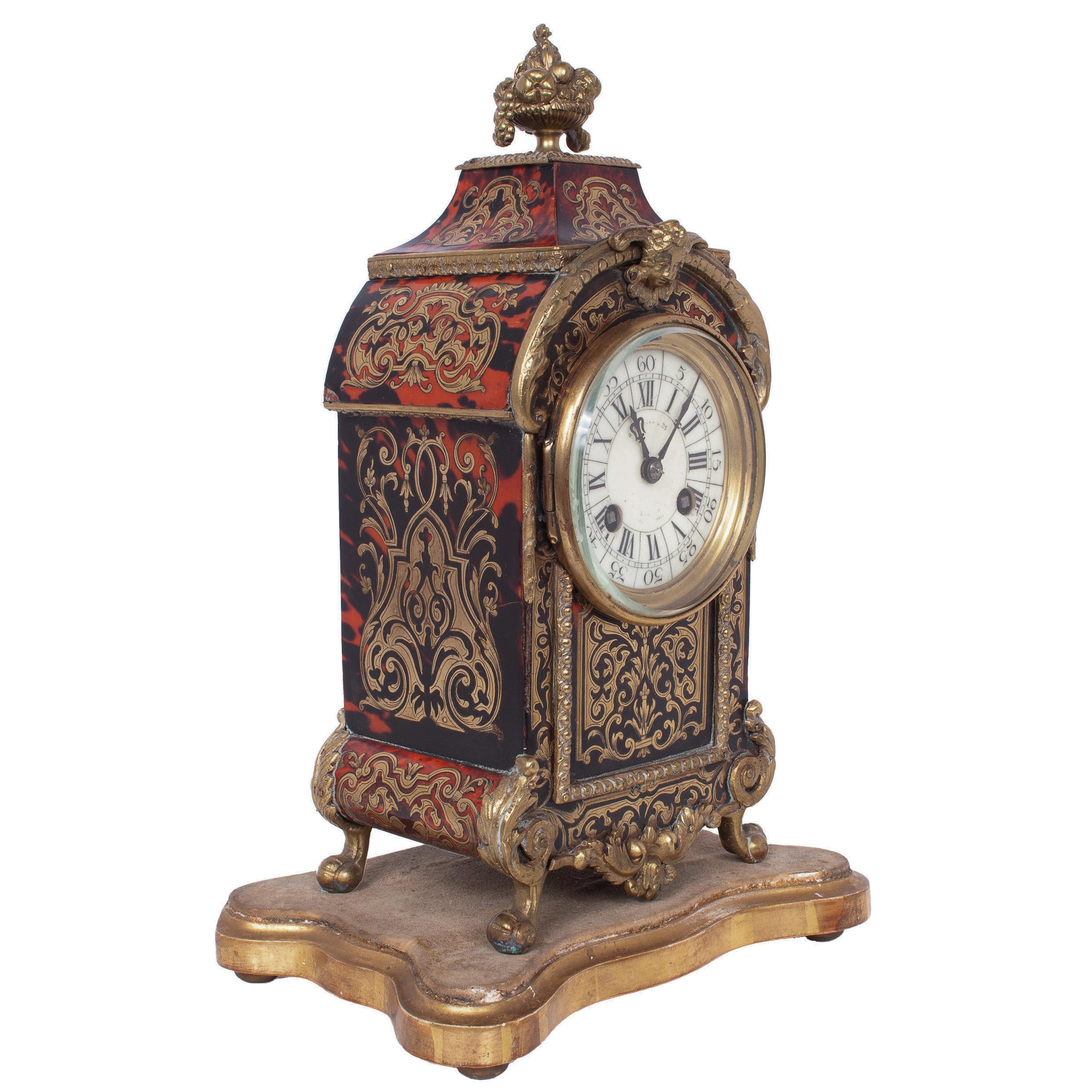 Louis XVI Antique French Tortoiseshell & Brass Inlaid Boulle Ormolu 8 Day Clock Paris 1880 For Sale