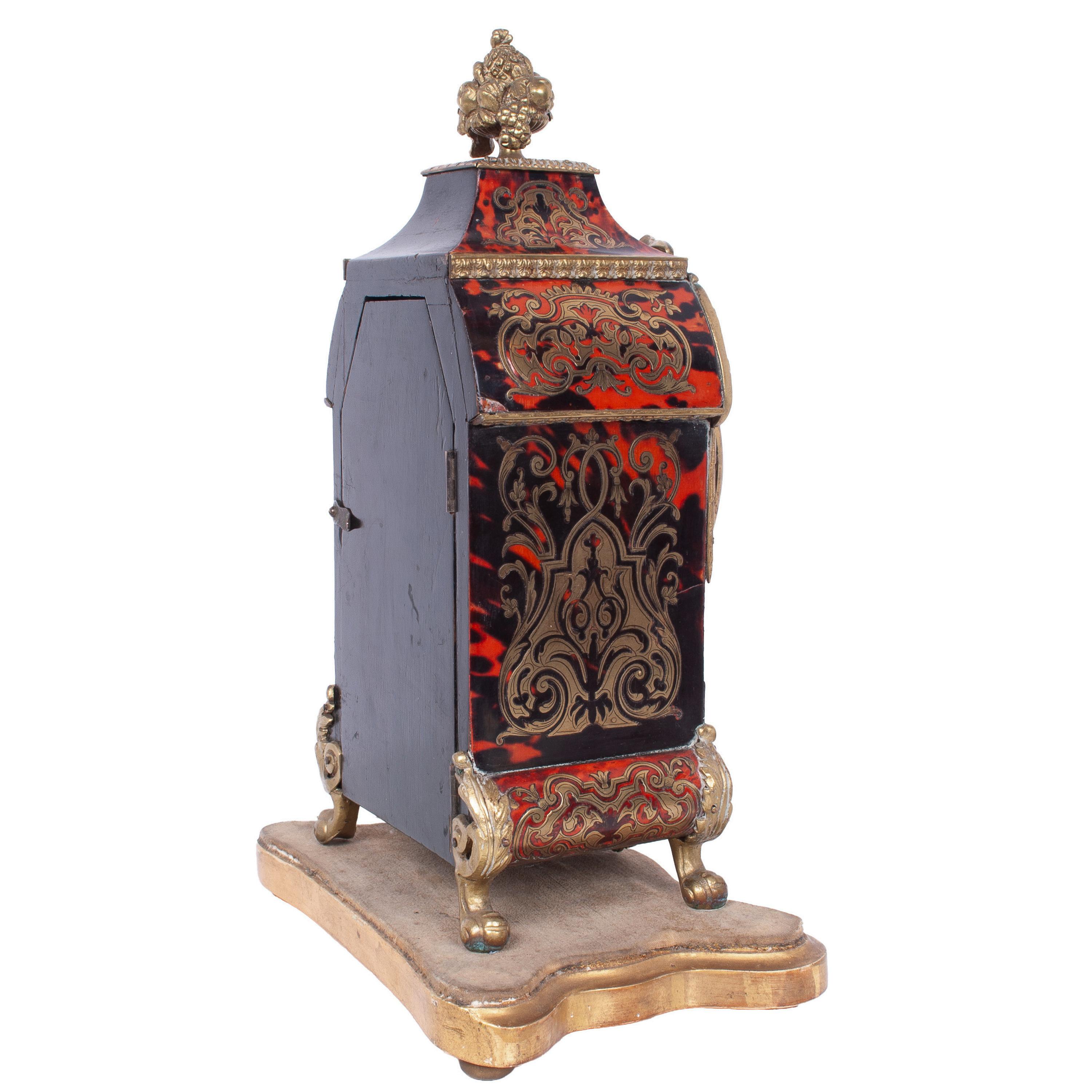 Late 19th Century Antique French Tortoiseshell & Brass Inlaid Boulle Ormolu 8 Day Clock Paris 1880 For Sale