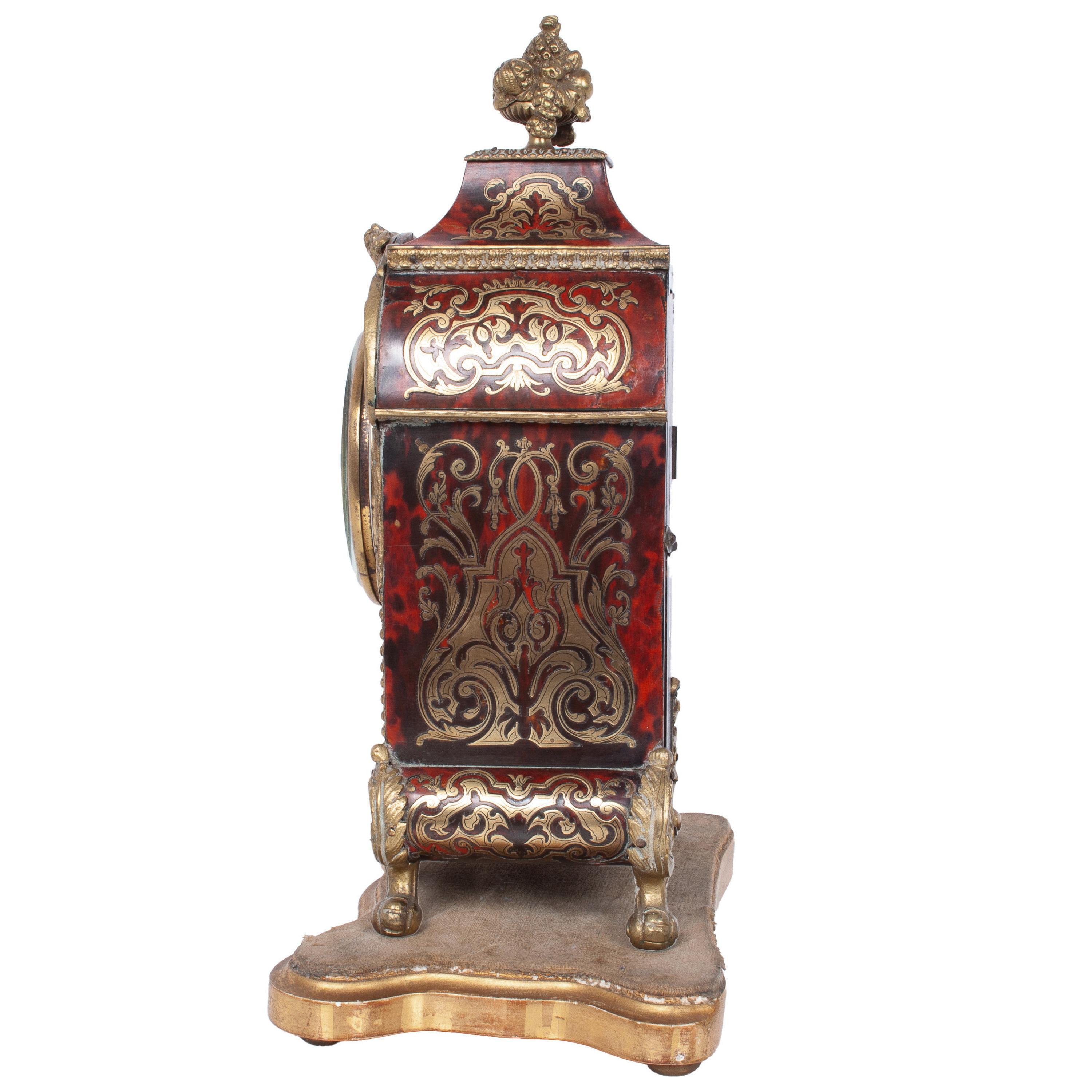 Antique French Tortoiseshell & Brass Inlaid Boulle Ormolu 8 Day Clock Paris 1880 For Sale 1