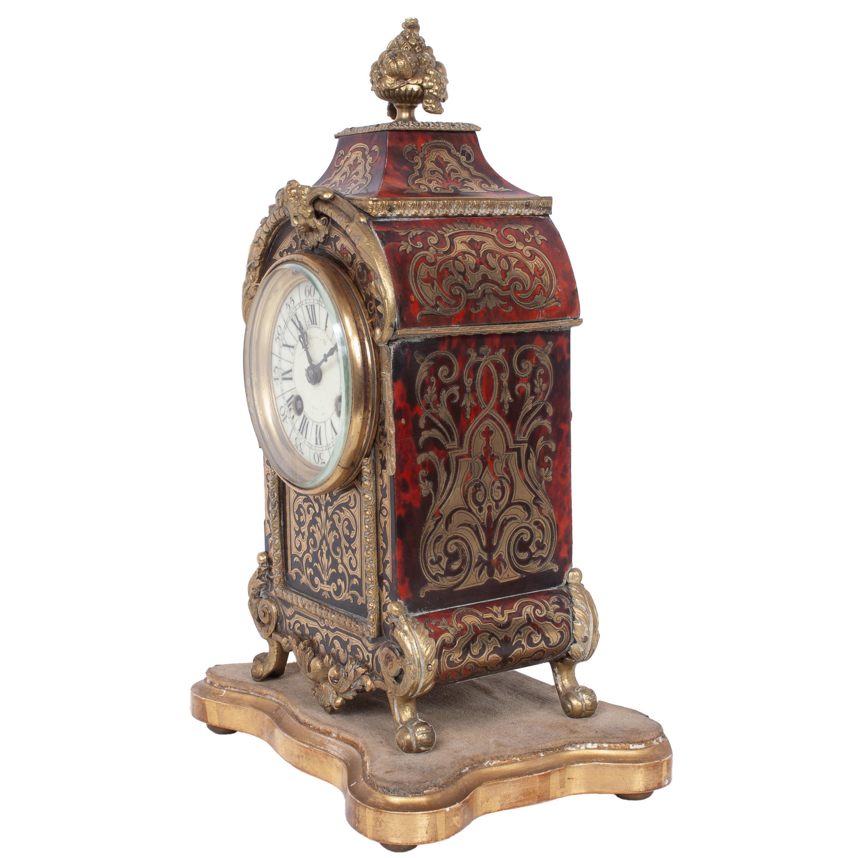 Antique French Tortoiseshell & Brass Inlaid Boulle Ormolu 8 Day Clock Paris 1880 For Sale 2