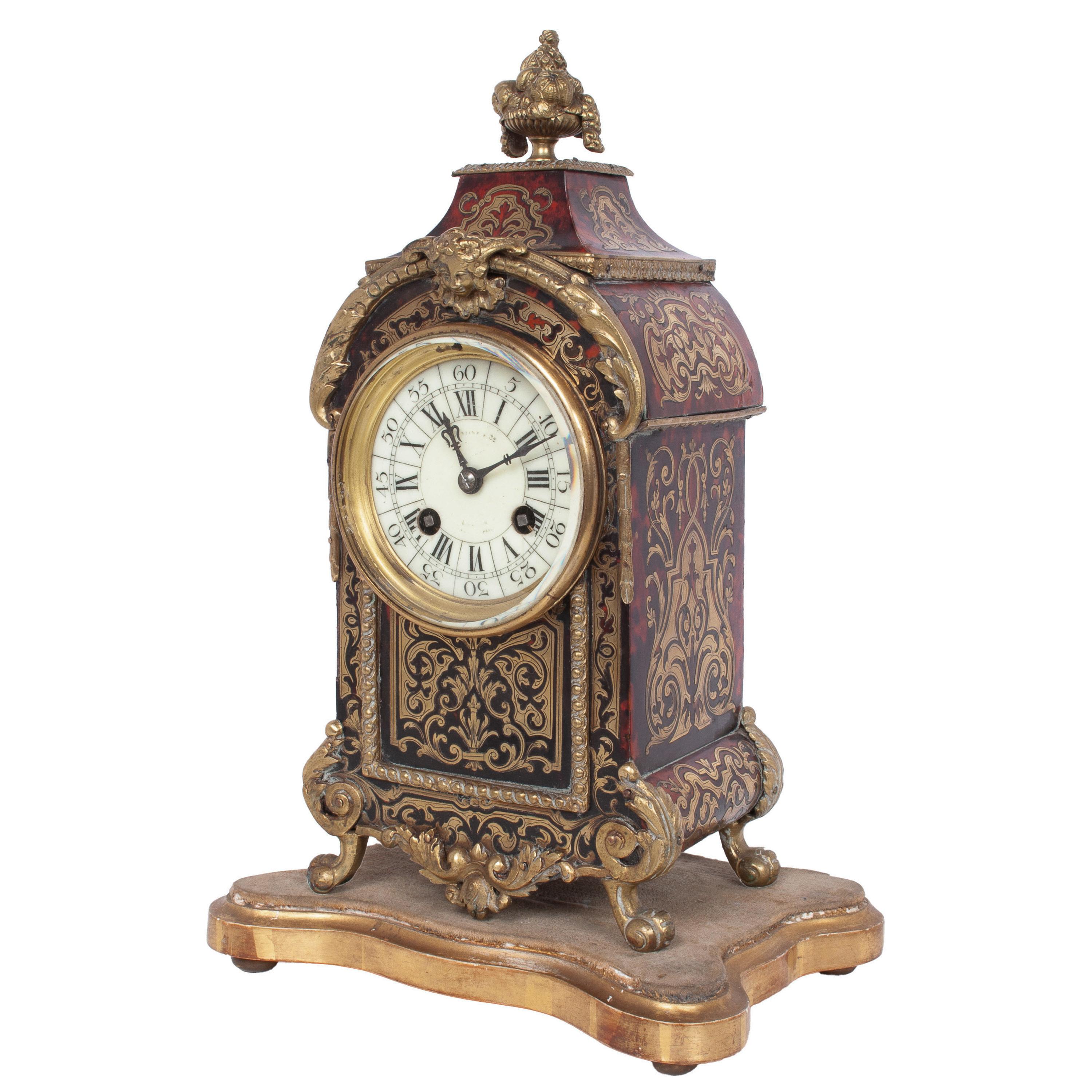 Antique French Tortoiseshell & Brass Inlaid Boulle Ormolu 8 Day Clock Paris 1880 For Sale 3