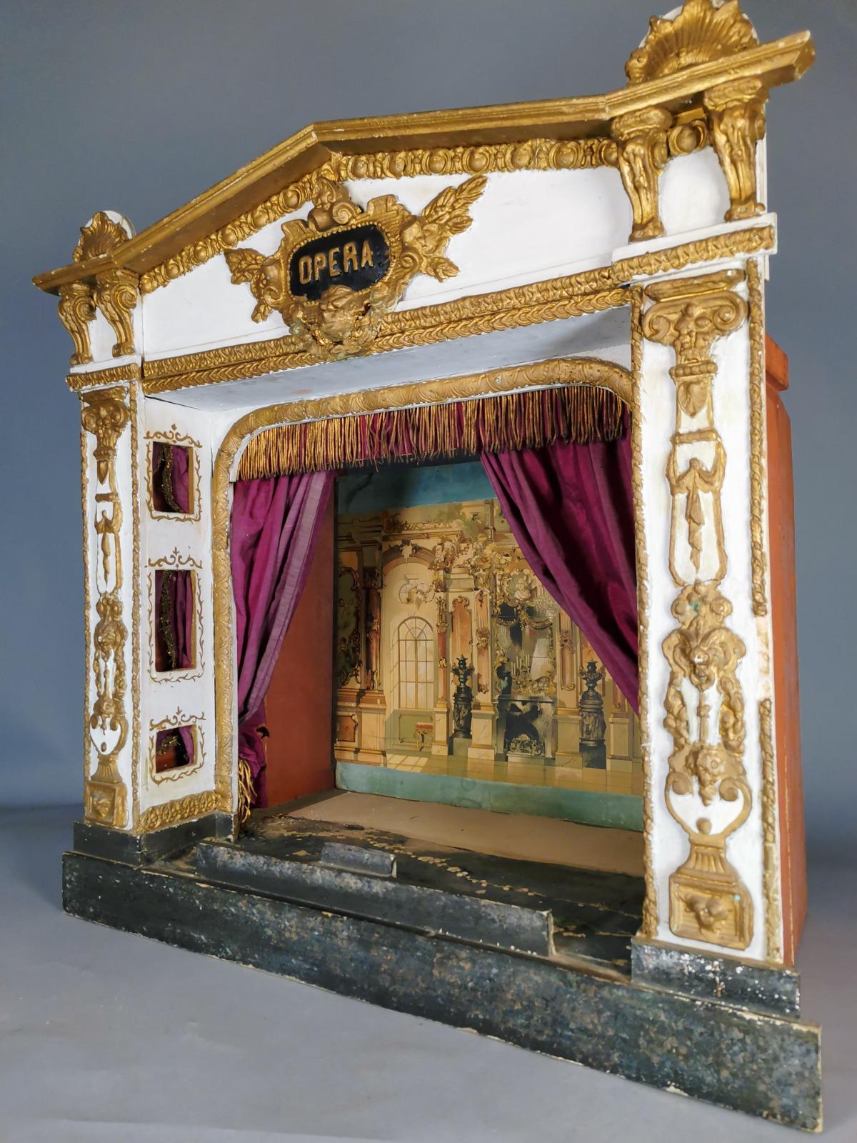 Wood ANTIQUE FRENCH TOY  THEATER  19th CENTURY