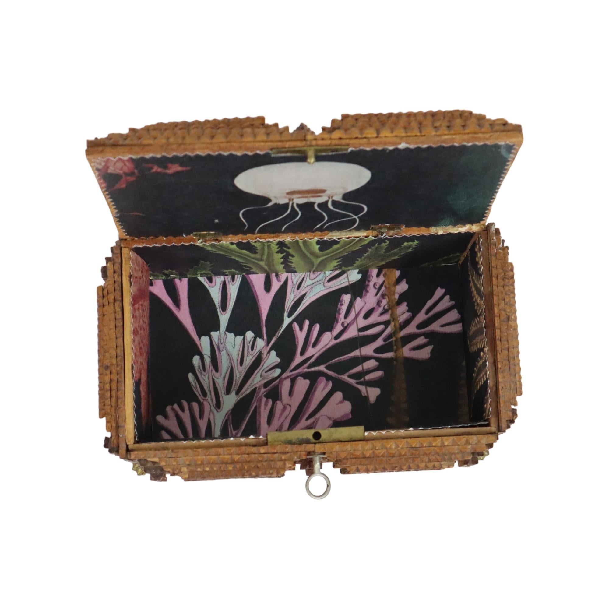 Antique French Tramp Art Caja Knick-knack Baratija Joyero Estuche Arte Popular Coleccionista en venta 1