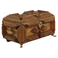 Antike Französisch Tramp Art Box Knick-knack Trinket Schmuck Fall Folk Art Collector